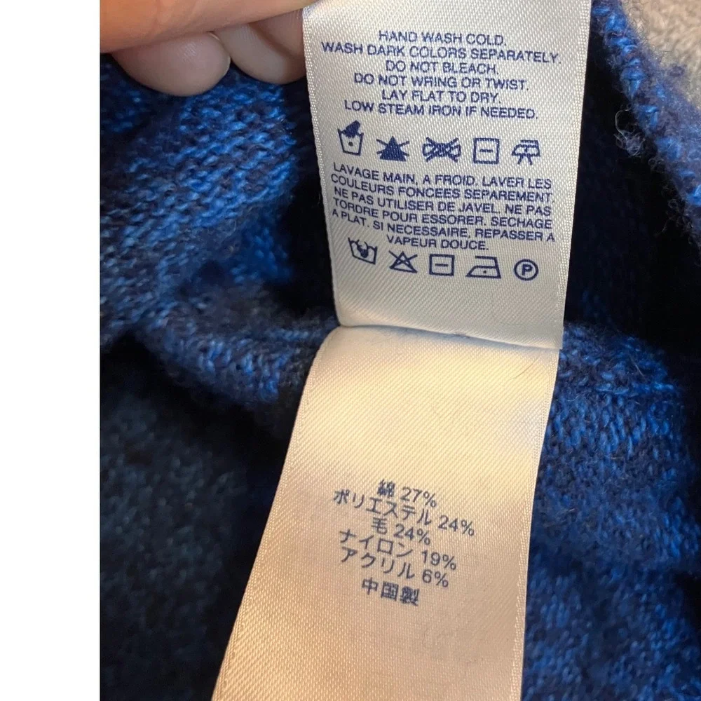 Lands End Blue Snowflake Fair‎ Isle Crew Neck Sweater XL Wool Blend Grandpa Ski